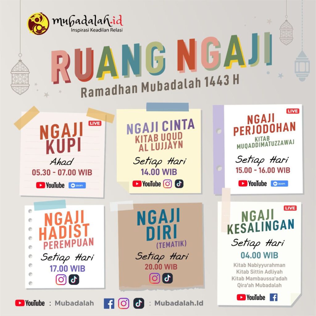 Catat Jadwal Ruang Ngaji Ramadan Mubadalah 1433 H